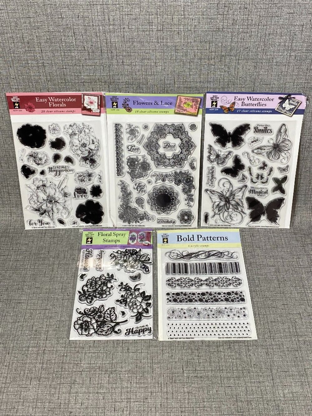NEW Hot Off The Press Clear Silicone Stamps Flowers Butterflies Lot Of 5 NIP